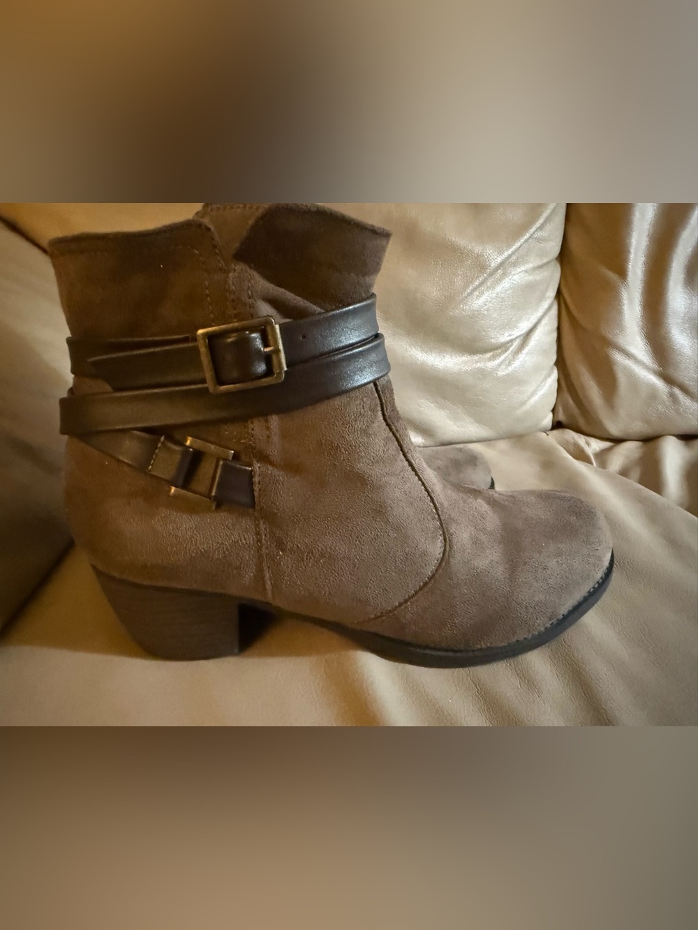 easy street Taupe Suede Ankle Boots with Buckle Wrap